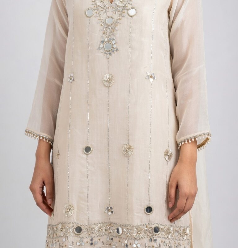 Ivory Mirror Gota Kurta Set with Dupatta